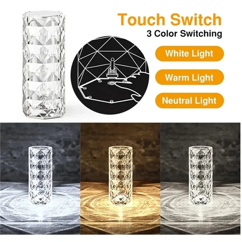 Lámpara de mesa de cristal recargable 16 colores