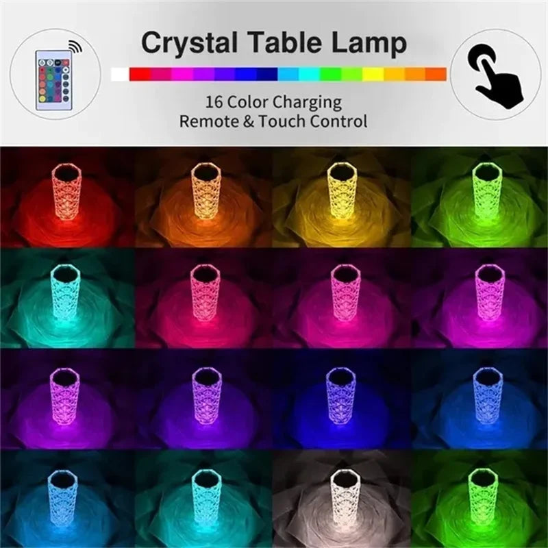 Lámpara de mesa de cristal recargable 16 colores