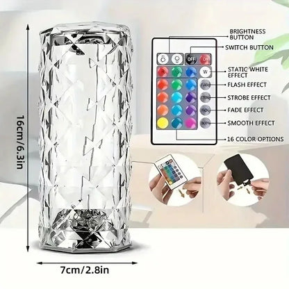 Lámpara de mesa de cristal recargable 16 colores