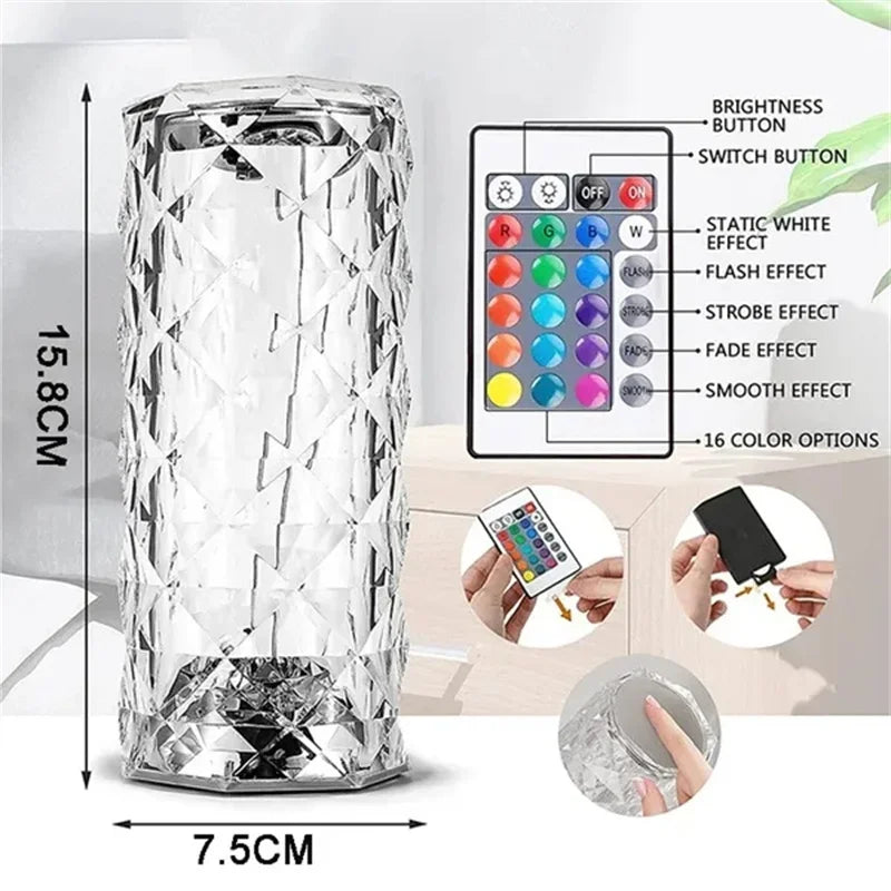 Lámpara de mesa de cristal recargable 16 colores
