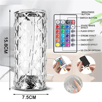 Lámpara de mesa de cristal recargable 16 colores