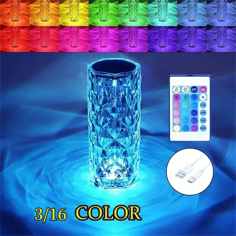 Lámpara de mesa de cristal recargable 16 colores