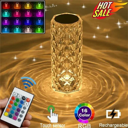 Lámpara de mesa de cristal recargable 16 colores