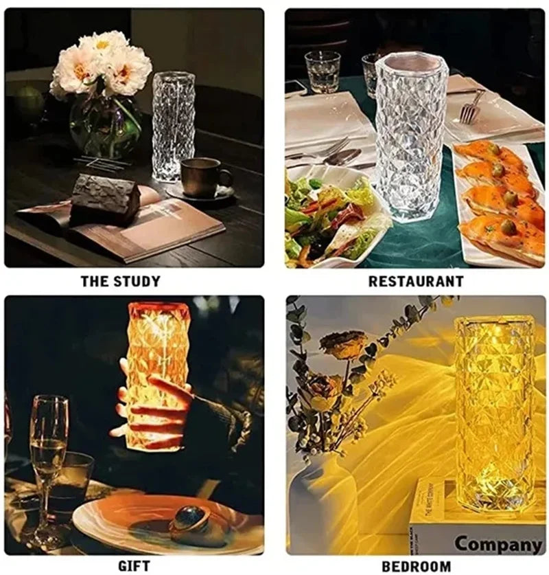 Lámpara de mesa de cristal recargable 16 colores