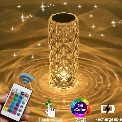 Lámpara de mesa de cristal recargable 16 colores