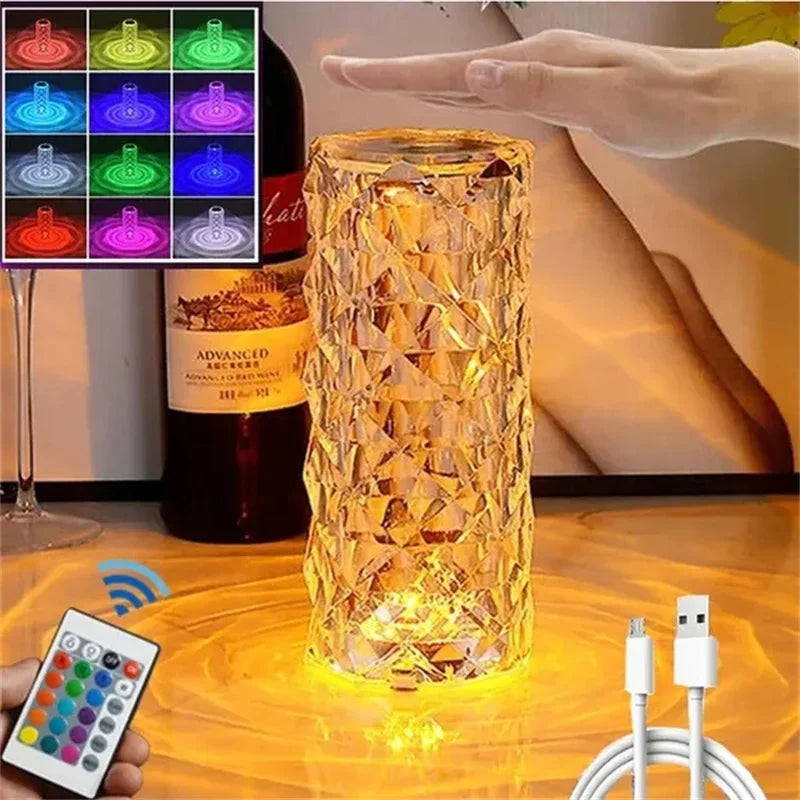 Lámpara de mesa de cristal recargable 16 colores
