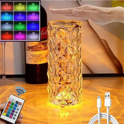 Lámpara de mesa de cristal recargable 16 colores
