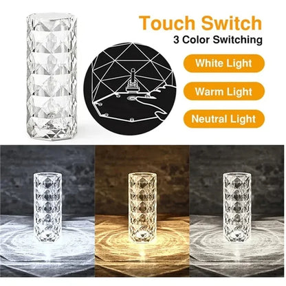 Lámpara de mesa de cristal recargable 16 colores